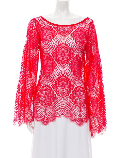 Alexis Lace Pattern Bateau Neckline Blouse Red