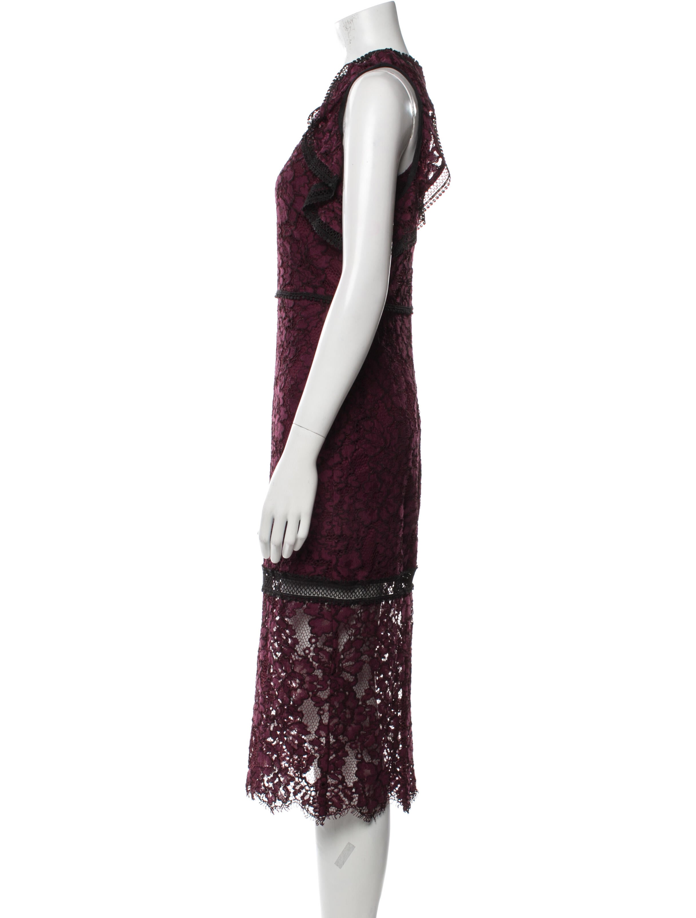 Alexis Lace Pattern Midi Length Dress in Purple, Women's S