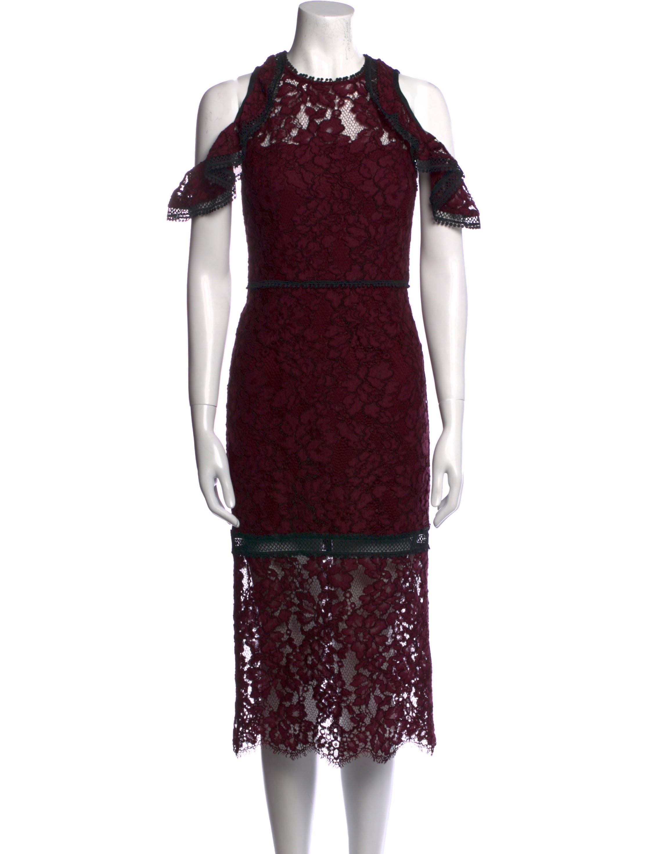 Alexis Lace Pattern Midi Length Dress - Burgundy Dresses, Clothing -  WEX82749 | The RealReal