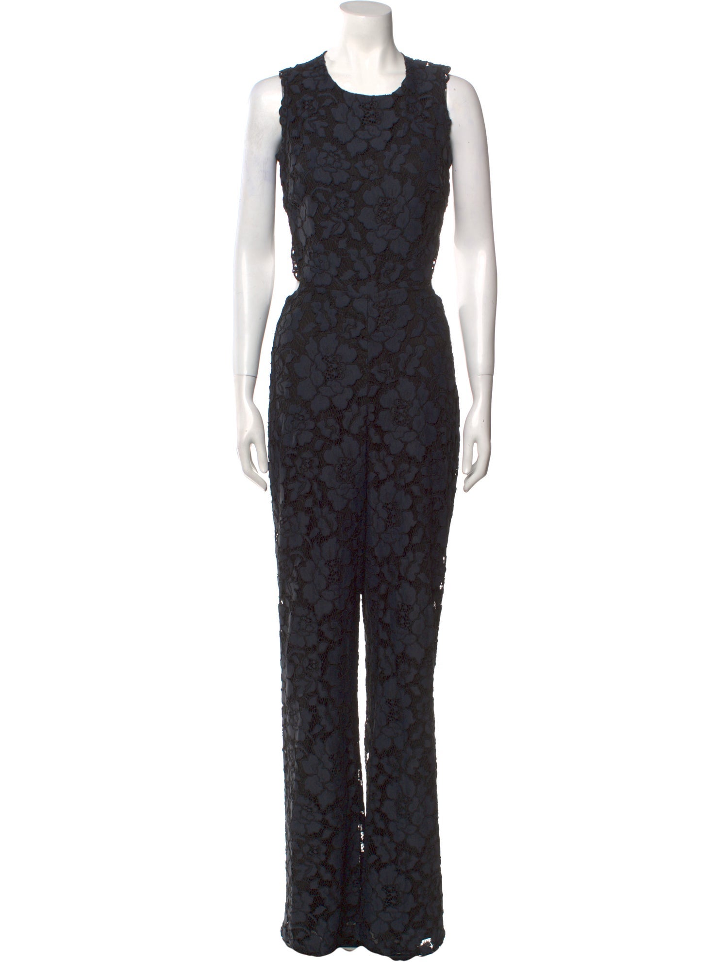 Alexis Lace Pattern Scoop Neck Jumpsuit Blue, 12.75" Rise Jumpsuits