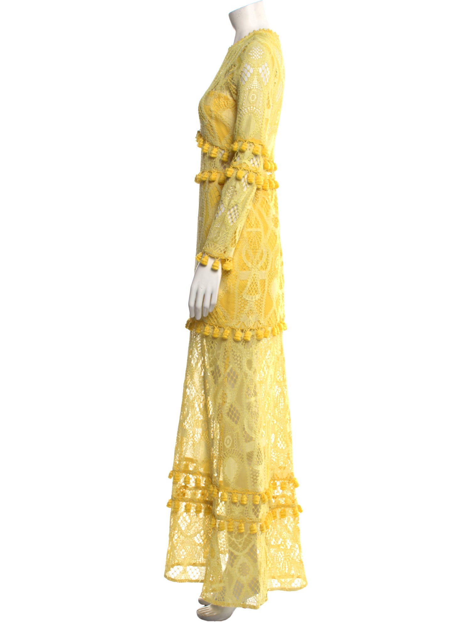 Alexis Lace Pattern Long Dress - Yellow Dresses, Clothing - WEX93171 | The  RealReal