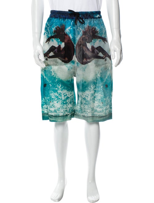 Ex Infinitas Graphic Print Flat Front Shorts Blue