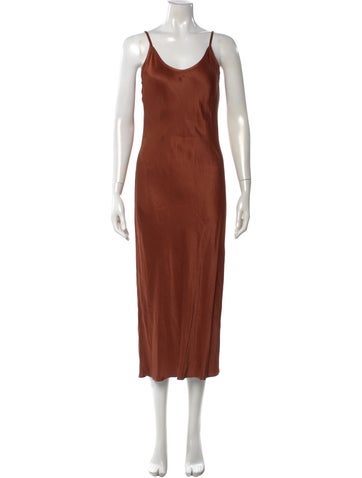 Pre-owned Enza Costa Scoop Neck Long Dress In Brown