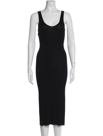 Pre-owned Enza Costa Scoop Neck Midi Length Dress In Black
