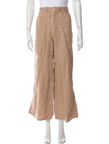 Pre-owned Enza Costa Linen Wide Leg Pants In Neutral