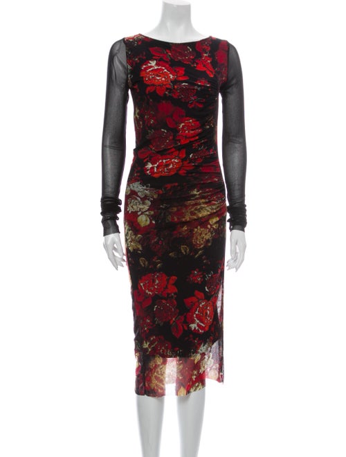 Fuzzi Floral Print Midi Length Dress Red