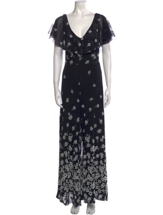 Fuzzi Floral Print V-Neck Jumpsuit