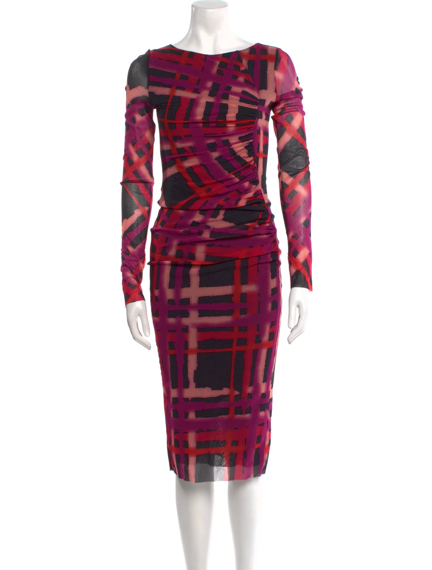 Fuzzi Plaid Print Midi Length Dress