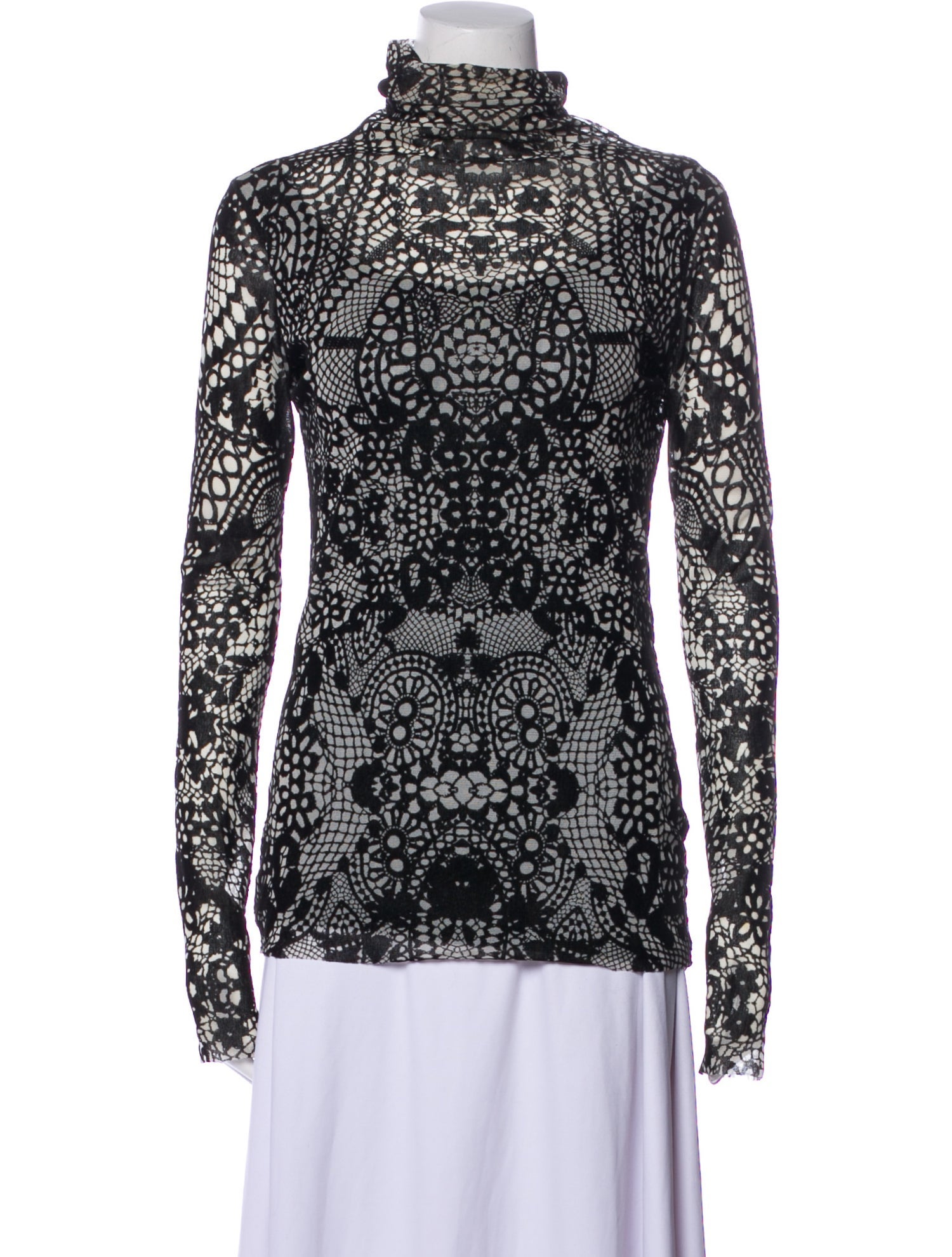 Fuzzi Lace Pattern Turtleneck Blouse