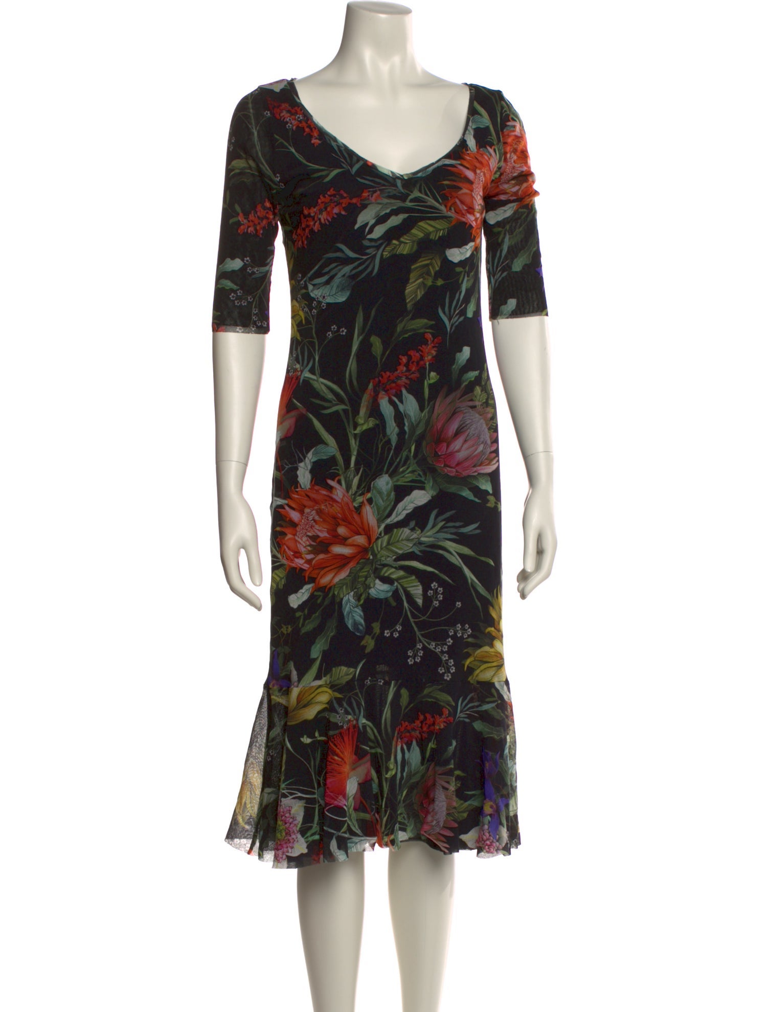 Fuzzi Floral Print Midi Length Dress