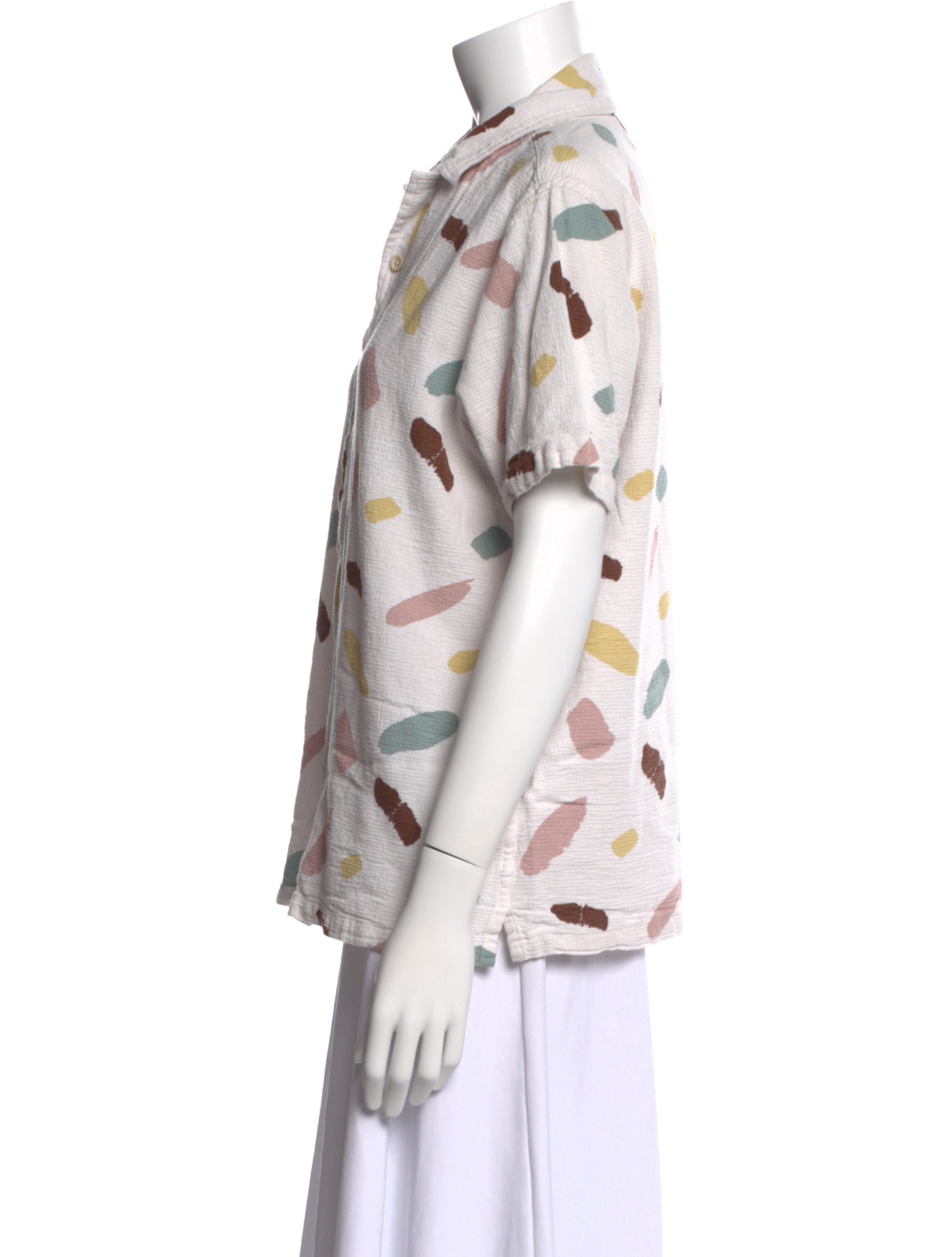 Folk Printed Short Sleeve Button-Up Top