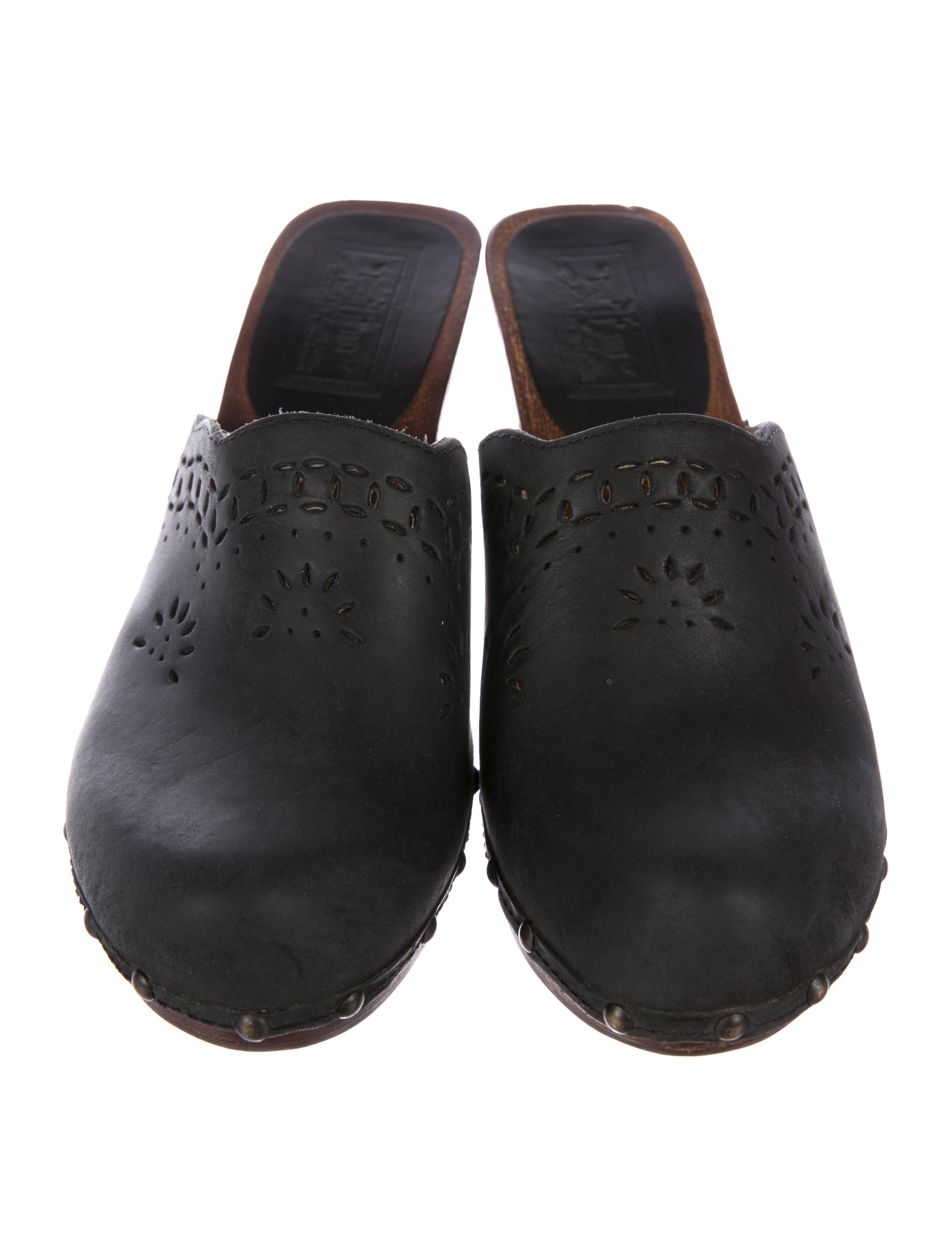 Frye Leather RoundToe Mules Shoes WF821930 The RealReal