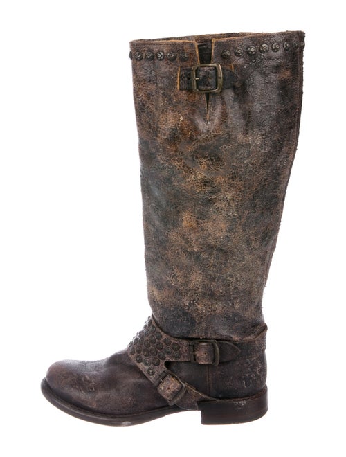 Frye Distressed Leather Moto Boots Brown