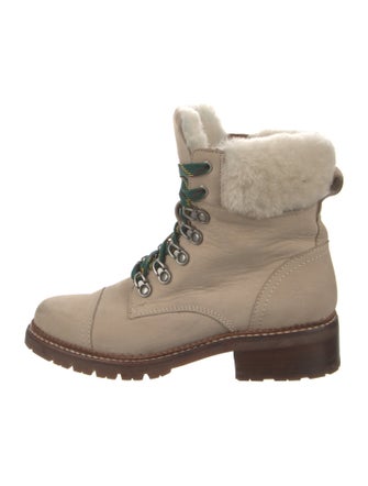 Frye Suede Fur Trim Combat Boots