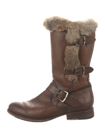 Frye Leather Fur Trim Moto Boots