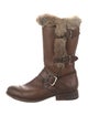 Frye Leather Fur Trim Moto Boots