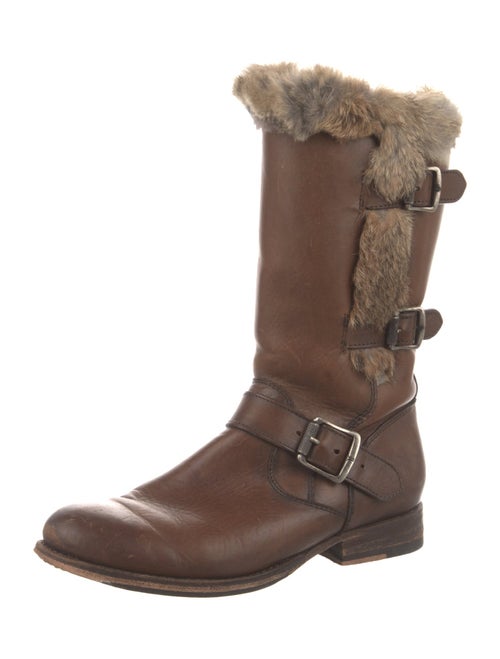 Frye Leather Fur Trim Moto Boots