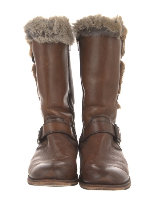Frye Leather Fur Trim Moto Boots