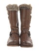 Frye Leather Fur Trim Moto Boots