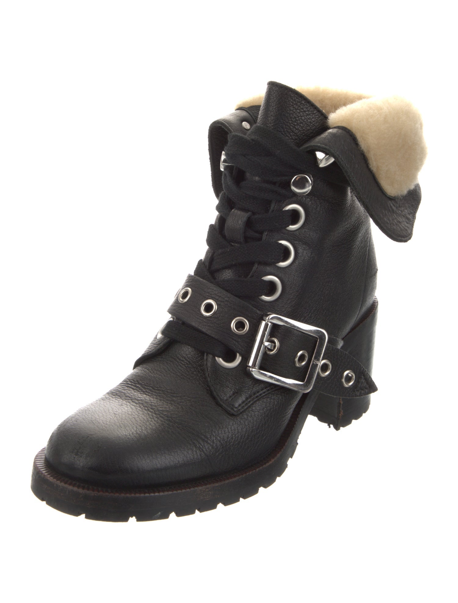 Frye Leather Fur Trim Combat Boots