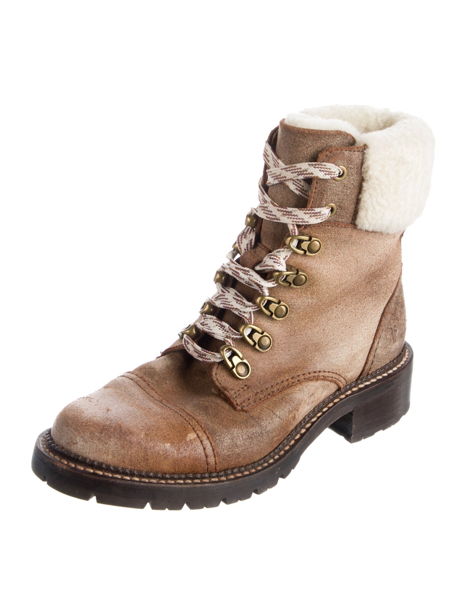 Frye Leather Colorblock Pattern Combat Boots