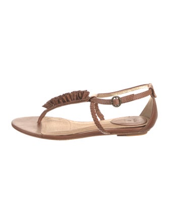 Frye Leather Braided Accents T-Strap Sandals