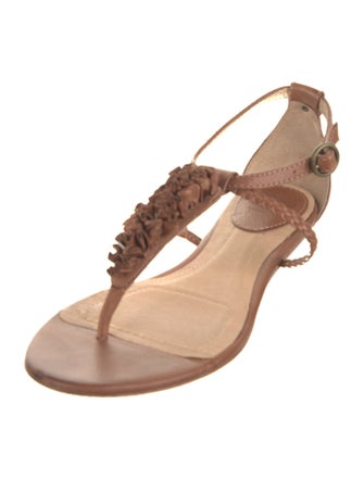 Frye Leather Braided Accents T-Strap Sandals