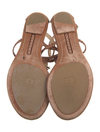 Frye Leather Braided Accents T-Strap Sandals