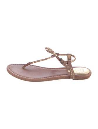 Frye Leather Braided Accents T-Strap Sandals