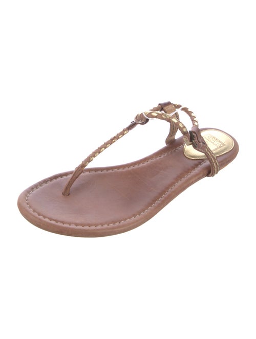 Frye Leather Braided Accents T-Strap Sandals