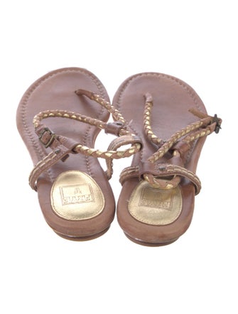 Frye Leather Braided Accents T-Strap Sandals