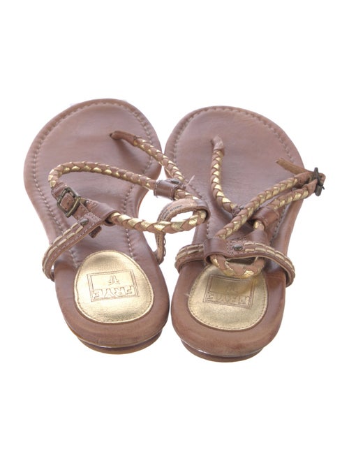Frye Leather Braided Accents T-Strap Sandals