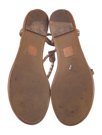 Frye Leather Braided Accents T-Strap Sandals