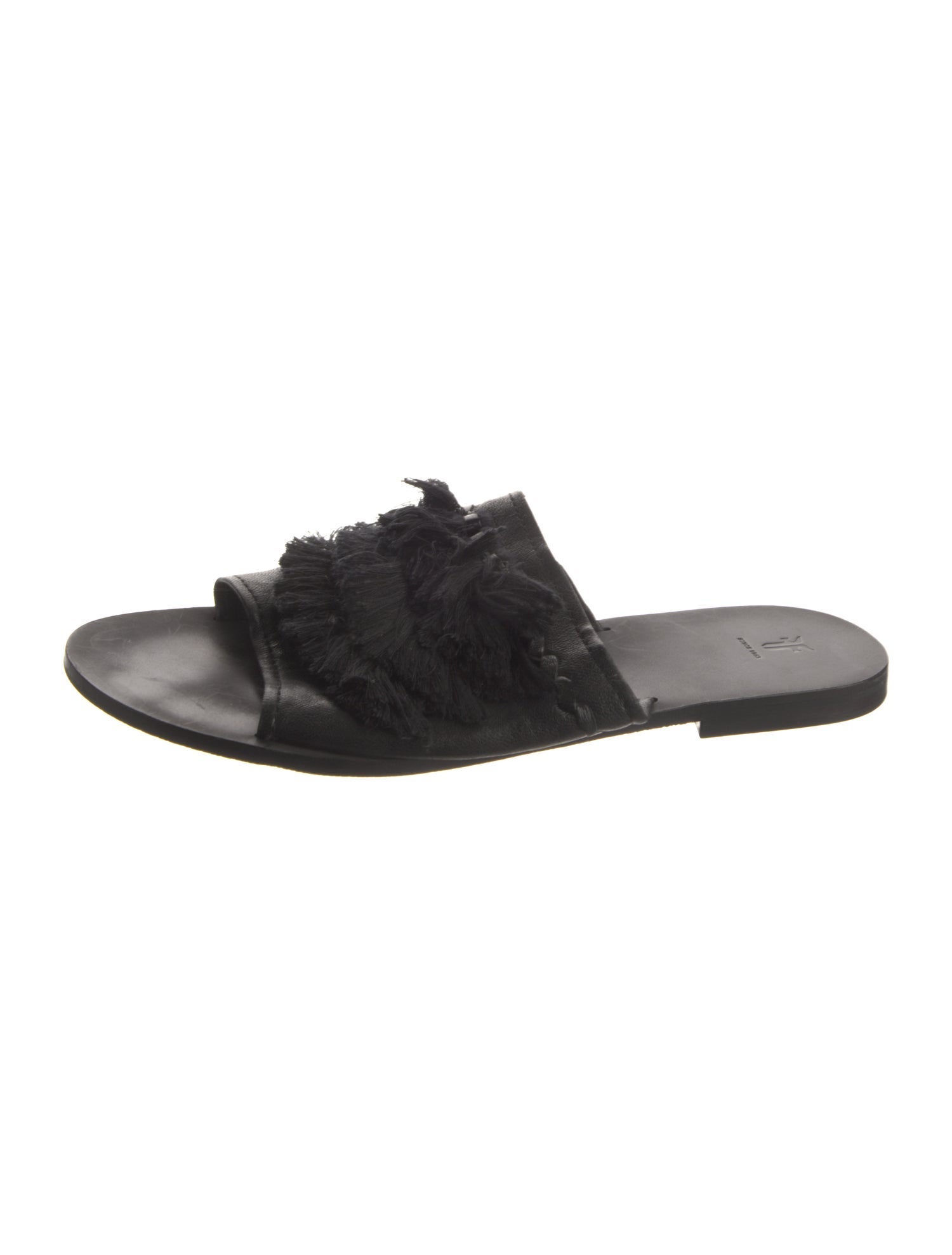 Frye Leather Fringe Trim Accent Slides