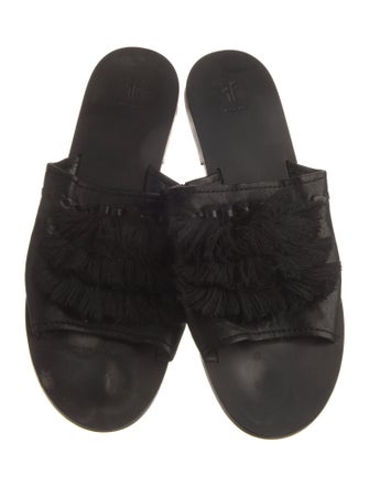 Frye Leather Fringe Trim Accent Slides
