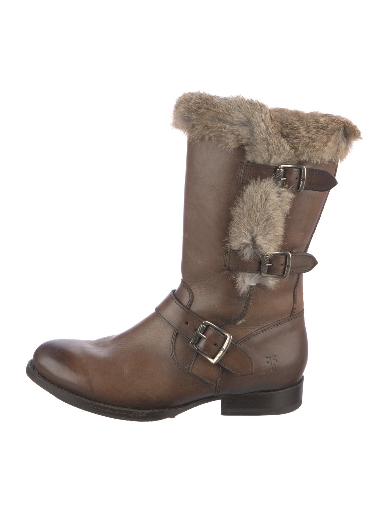 Frye Leather Fur Trim Moto Boots