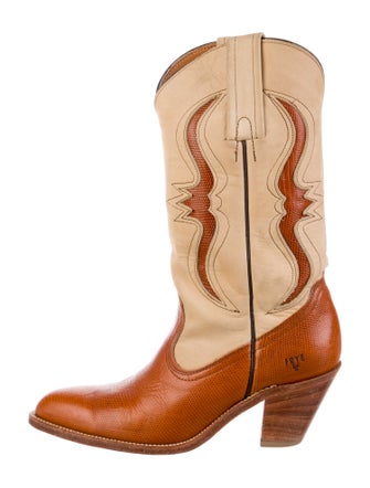 Frye Leather Colorblock Pattern Western Boots