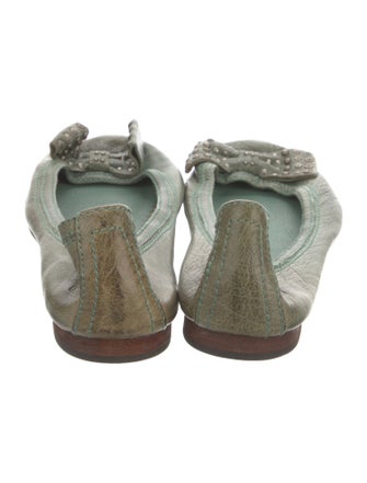 Frye Embossed Leather Bow Accents Ballet Flats