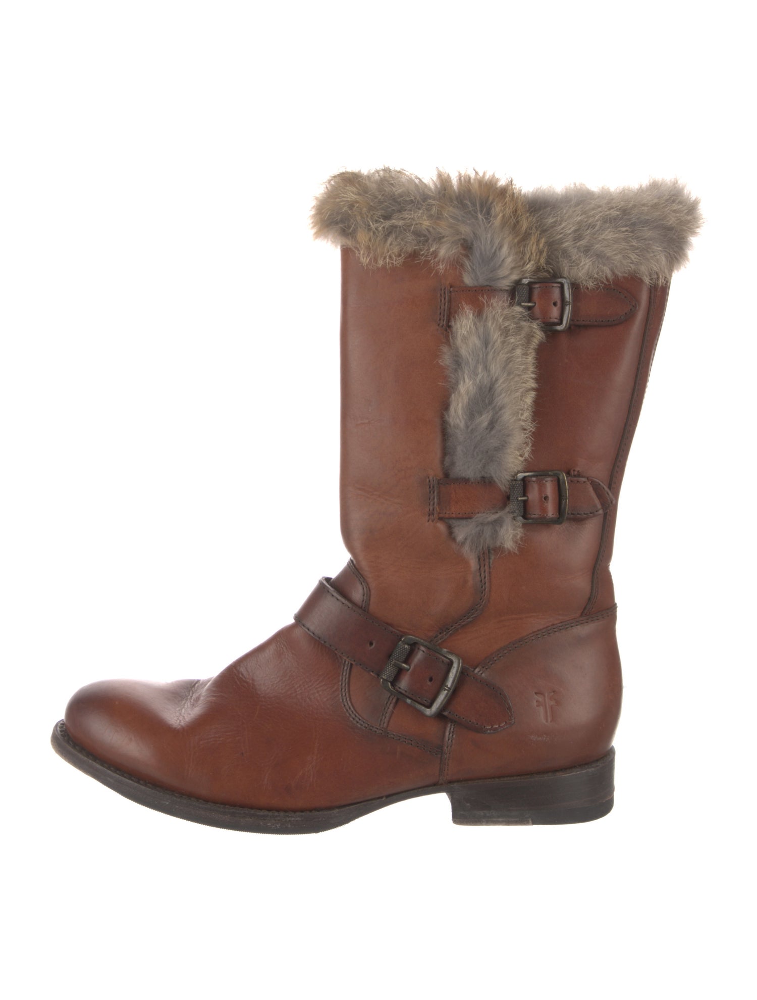 Frye Leather Fur Trim Moto Boots