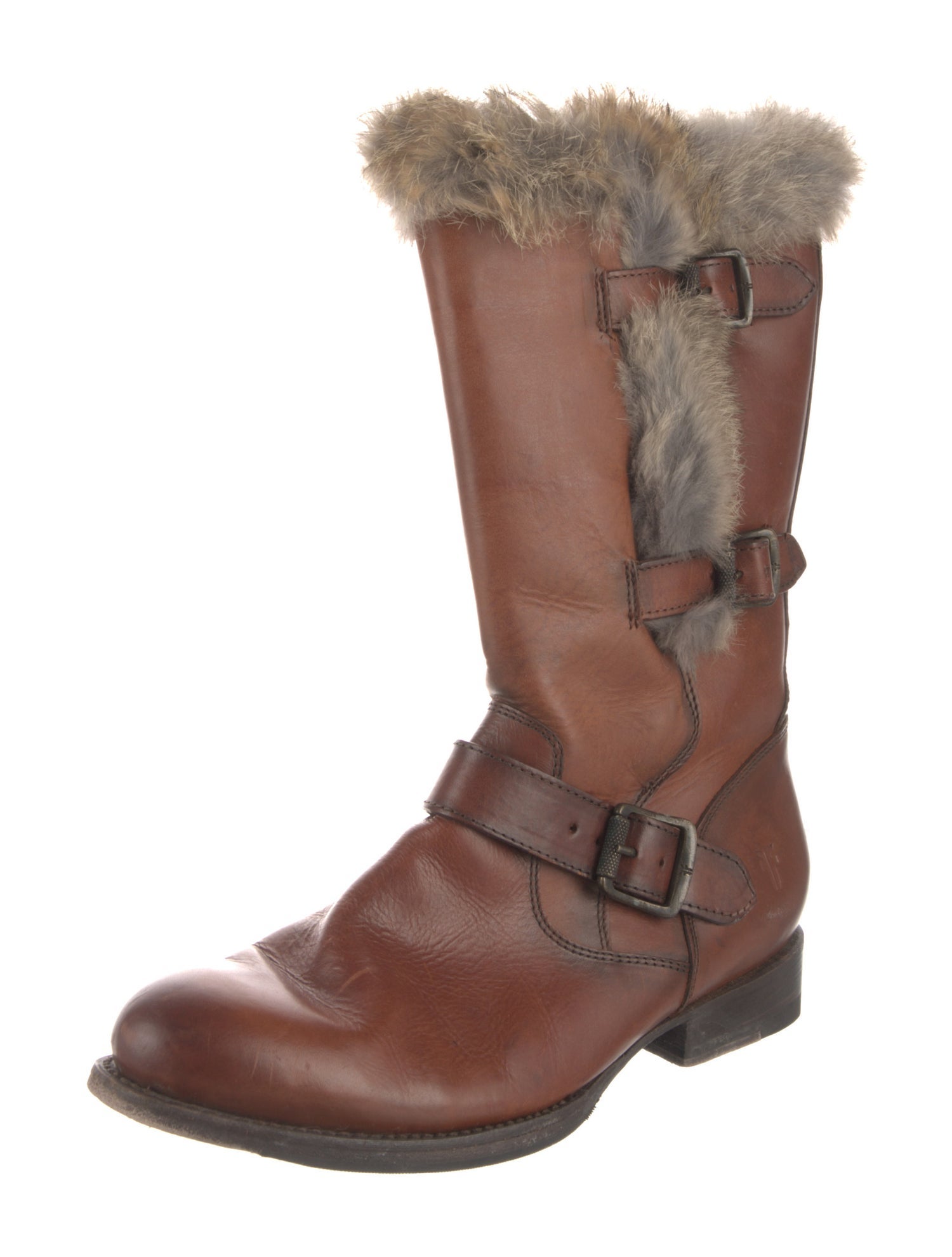 Frye Leather Fur Trim Moto Boots