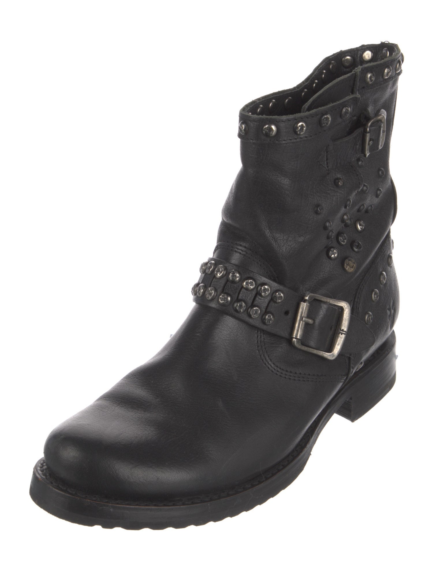 Frye Leather Studded Accents Moto Boots