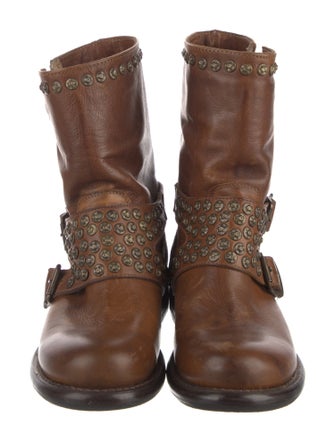 Frye Leather Colorblock Pattern Moto Boots