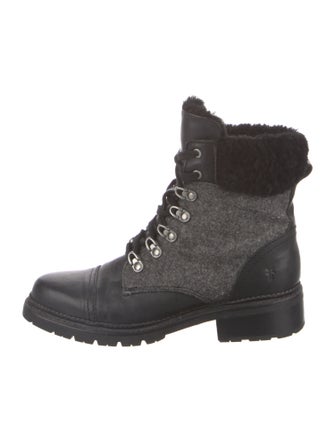 Frye Leather Fur Trim Combat Boots