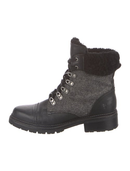 Frye Leather Fur Trim Combat Boots