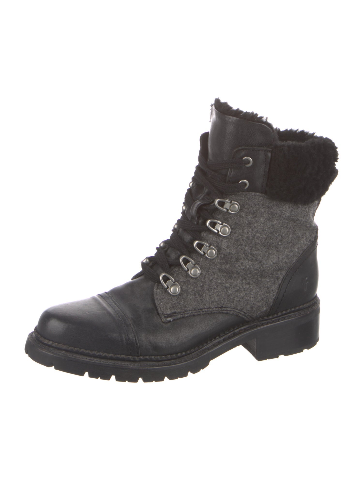 Frye Leather Fur Trim Combat Boots