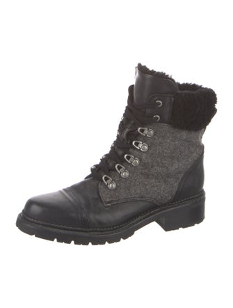Frye Leather Fur Trim Combat Boots