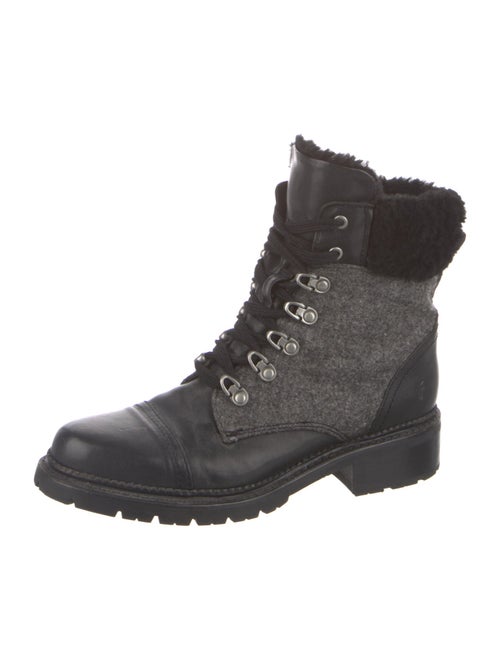 Frye Leather Fur Trim Combat Boots