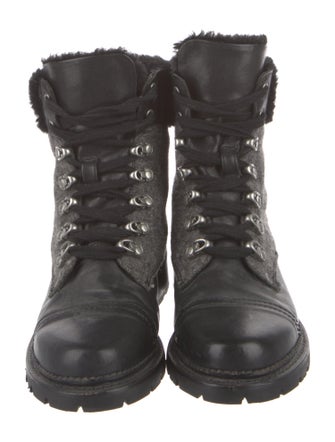 Frye Leather Fur Trim Combat Boots