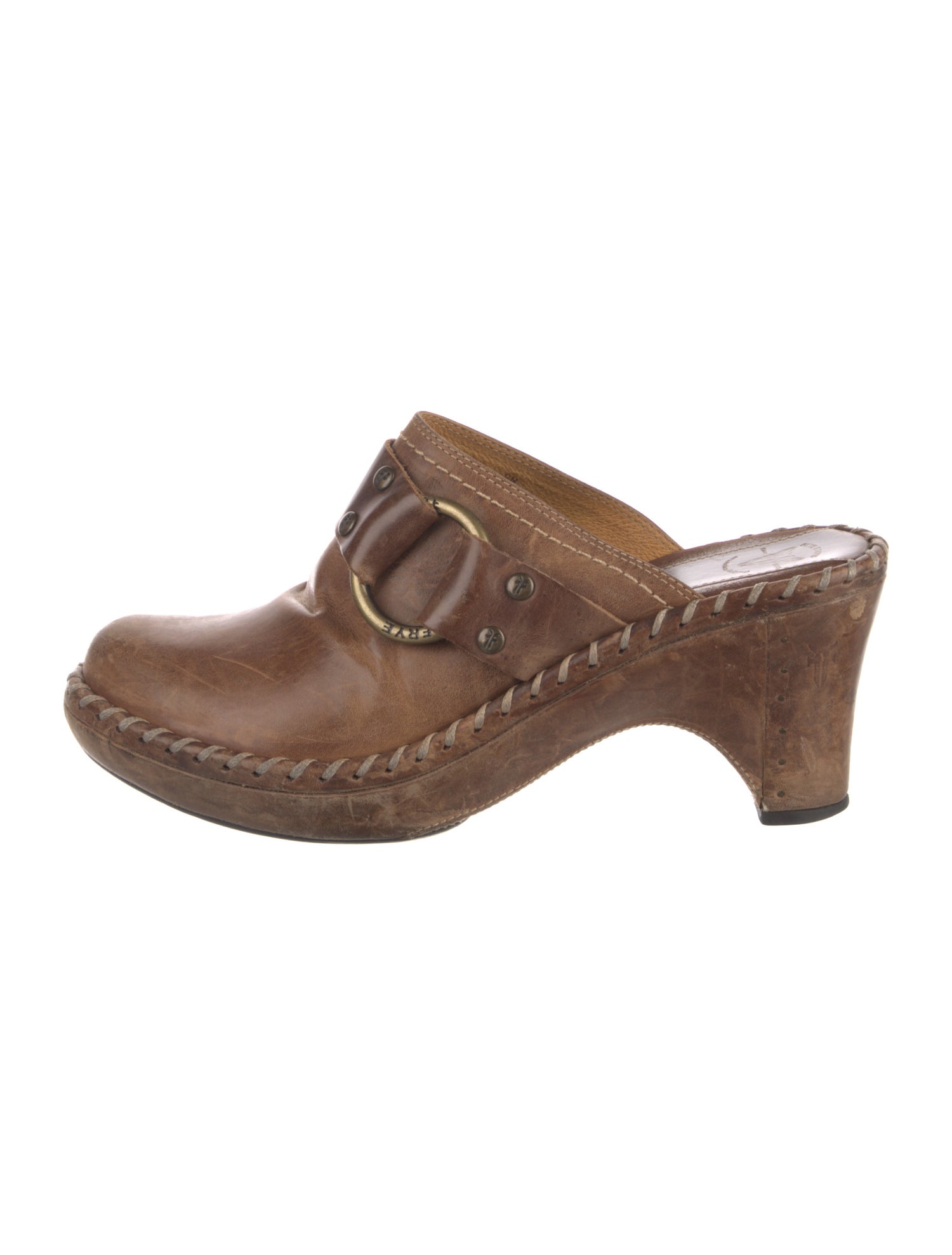 Frye Leather Whipstitch Trim Mules