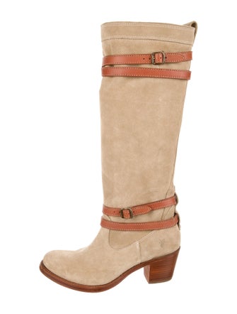 Frye Suede Colorblock Pattern Riding Boots